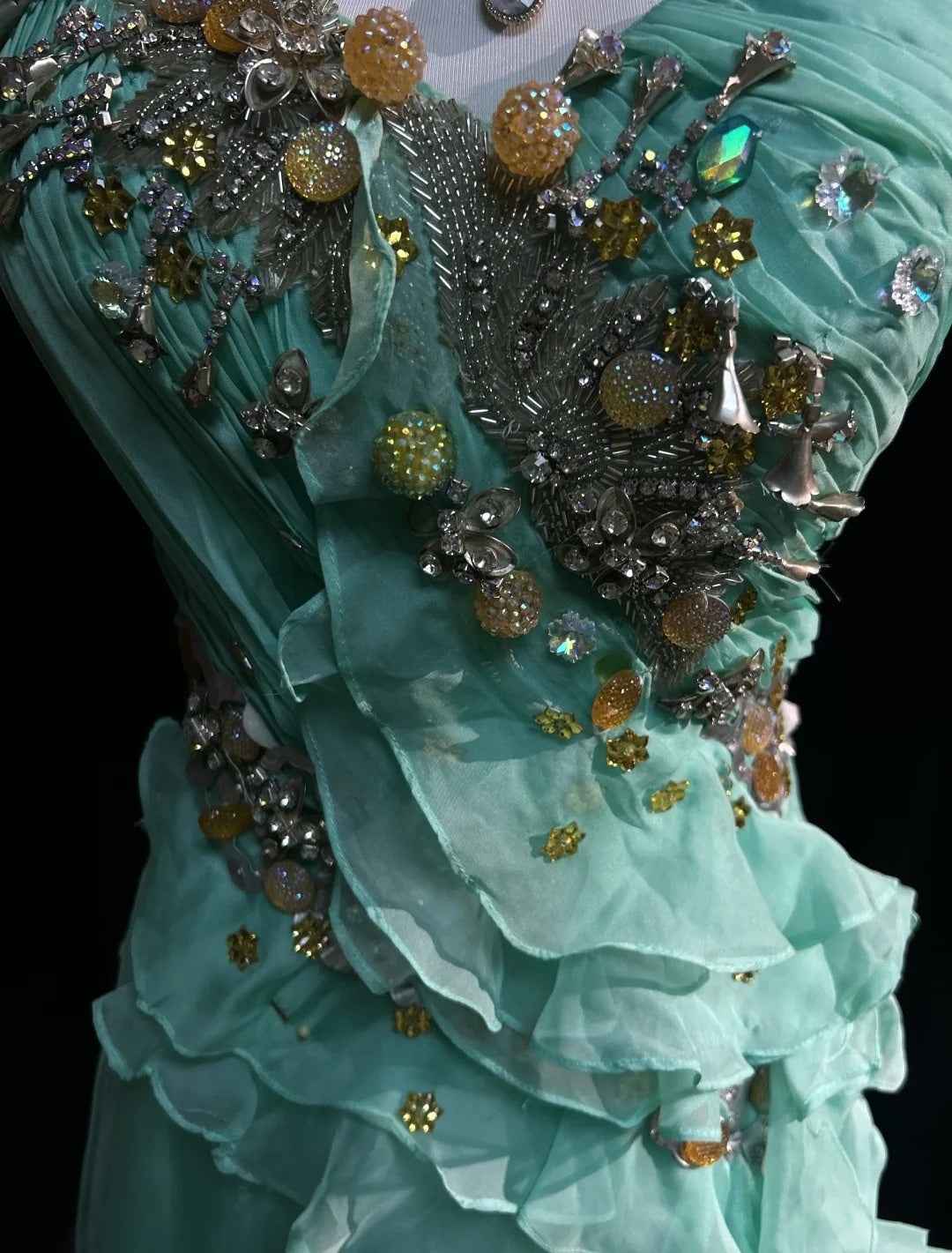 Vintage Prom Dresses A-Linie One-Shoulder Mintgrün 70er Jahre mit Rüschen Chiffon Langes Formelles Partykleid N2525