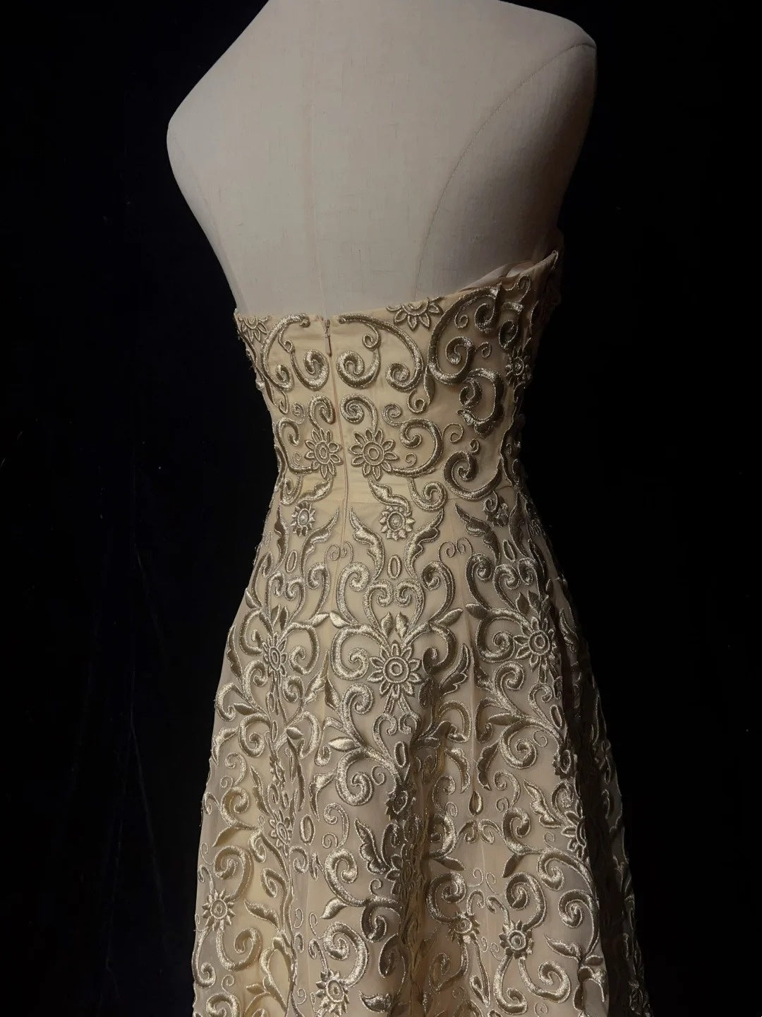 Robes de bal vintage en dentelle dorée sans bretelles sans manches des années 1990, longue robe de soirée formelle N2639