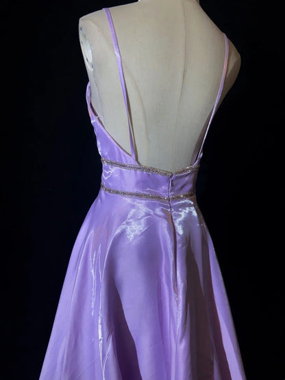 Vintage Prom Dresses 90er Jahre A-Linie Spaghettiträger Flieder Lang Halbförmliche Abendgarderobe N3658
