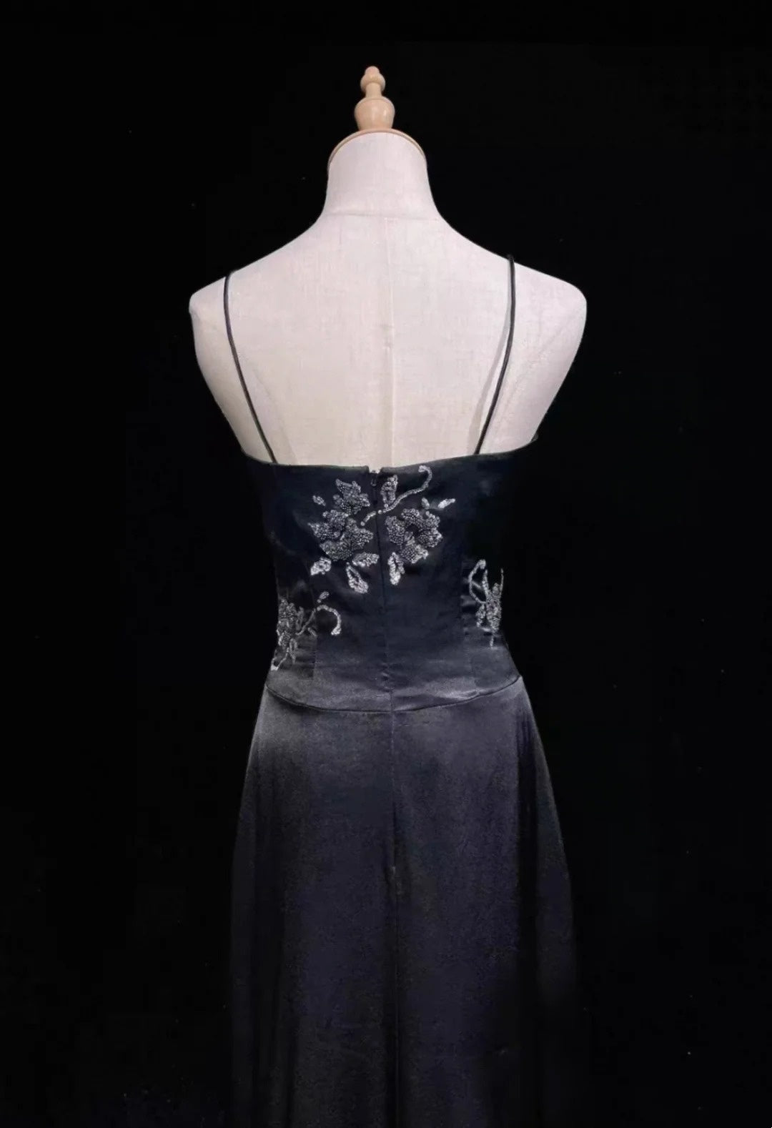 Vintage Prom Dresses A Line Halter Black Satin 2000s Long Party Evening Formal Gown RC1145