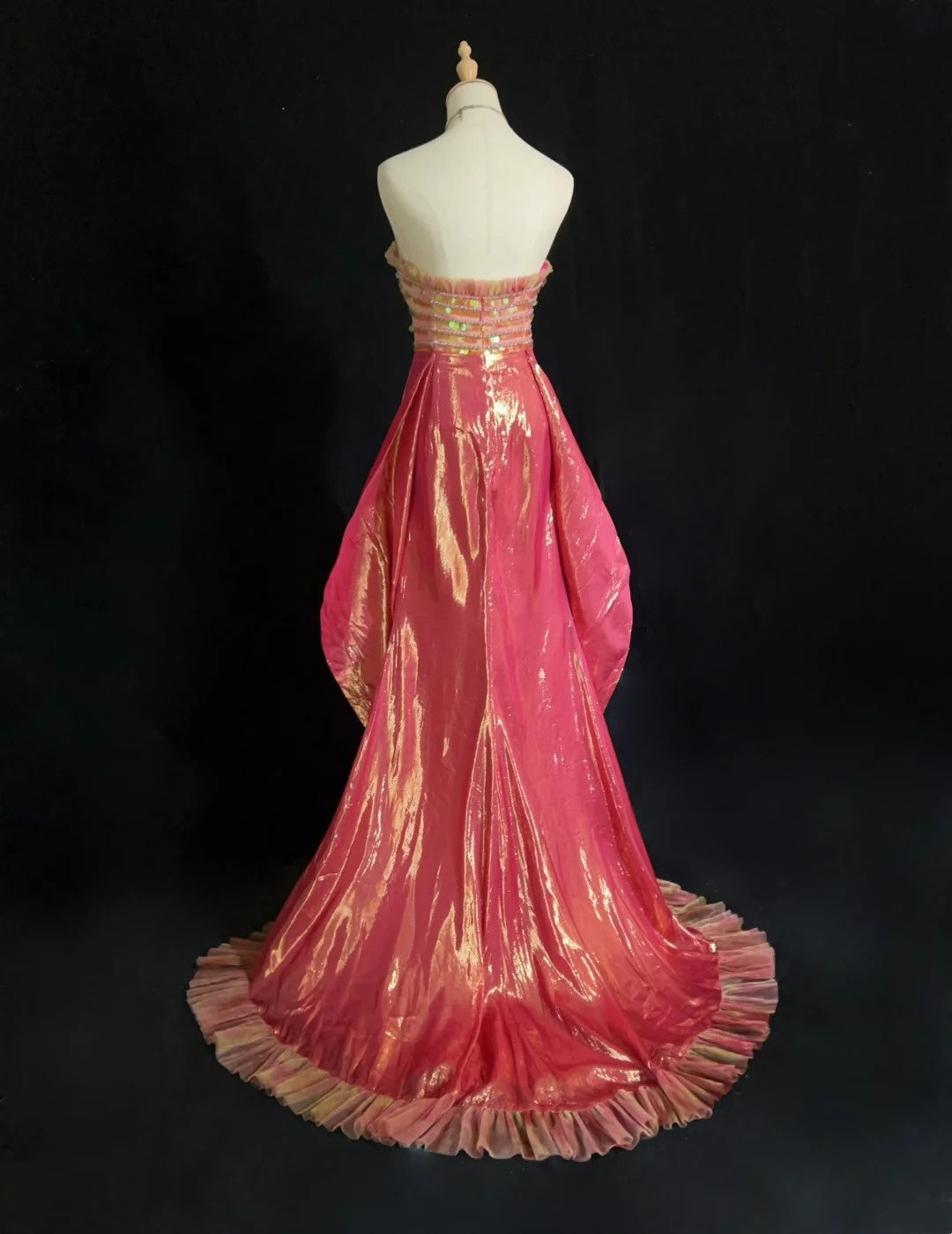 Robes de bal glamour Sirène Rose Cœur Haut-Bas avec Perles Robe Formelle N2887