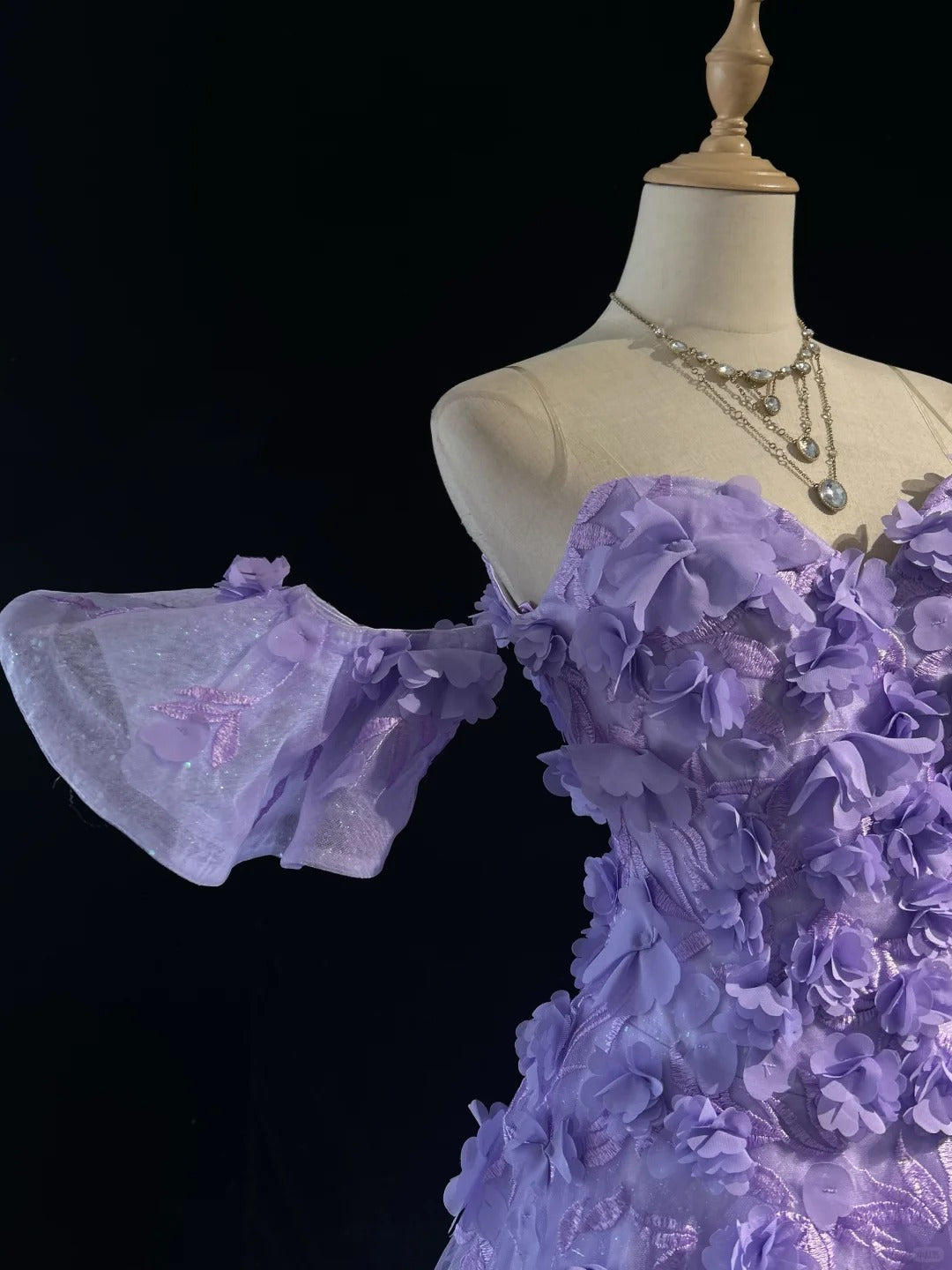 Robes de bal de princesse avec fleurs 3D, épaules dénudées, lilas, tenues de soirée formelles N3894