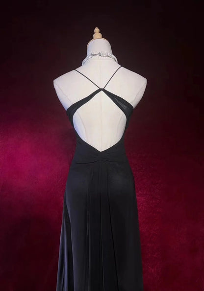 Robe de soirée vintage trapèze à fines bretelles avec perles, robe longue de bal des années 80 N2730