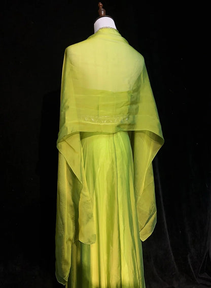 Robes de bal vintage des années 90, en mousseline de soie verte, sans bretelles, coupe trapèze, avec cape plissée, tenues de soirée formelles N3852