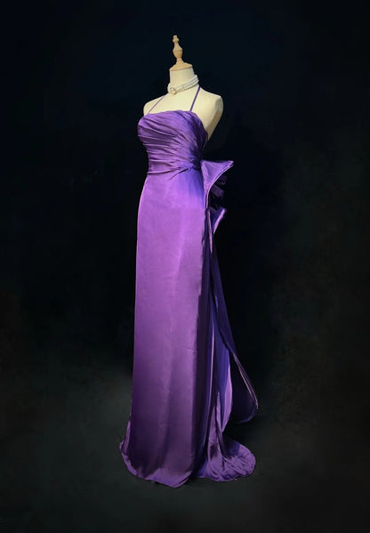 Vintage Prom Dresses Inspo Mermaid Halter Grape Satin Long 1990s With Beading Formal Gowns N3333