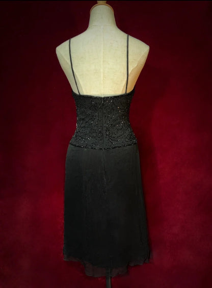 Süßes schwarzes Chiffon-Partykleid mit A-Linie, Spaghettiträgern, kurz, Mini-Cocktailkleid, Abschlusskleid N3846