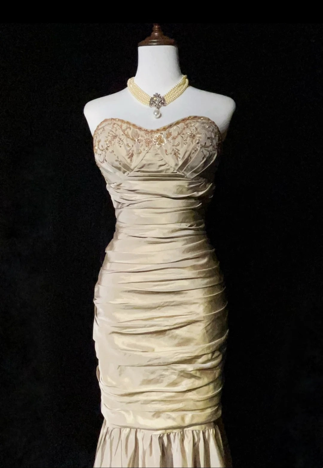 Vintage Abschlussballkleider 2000er Meerjungfrau Sweetheart Champagner mit Perlenbesatz Langes Ballkleid N3023