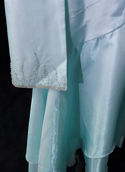 Robes de bal vintage des années 80 sirène dos nu bleu sans manches avec cape perles tenues de soirée semi-formelles N3616