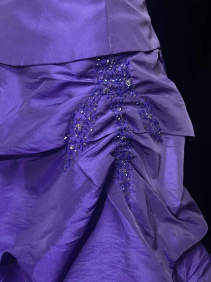 Robe de bal vintage bustier violet taffetas à volants Années 2000 Longueur genou Robes de rentrée des classes N3119