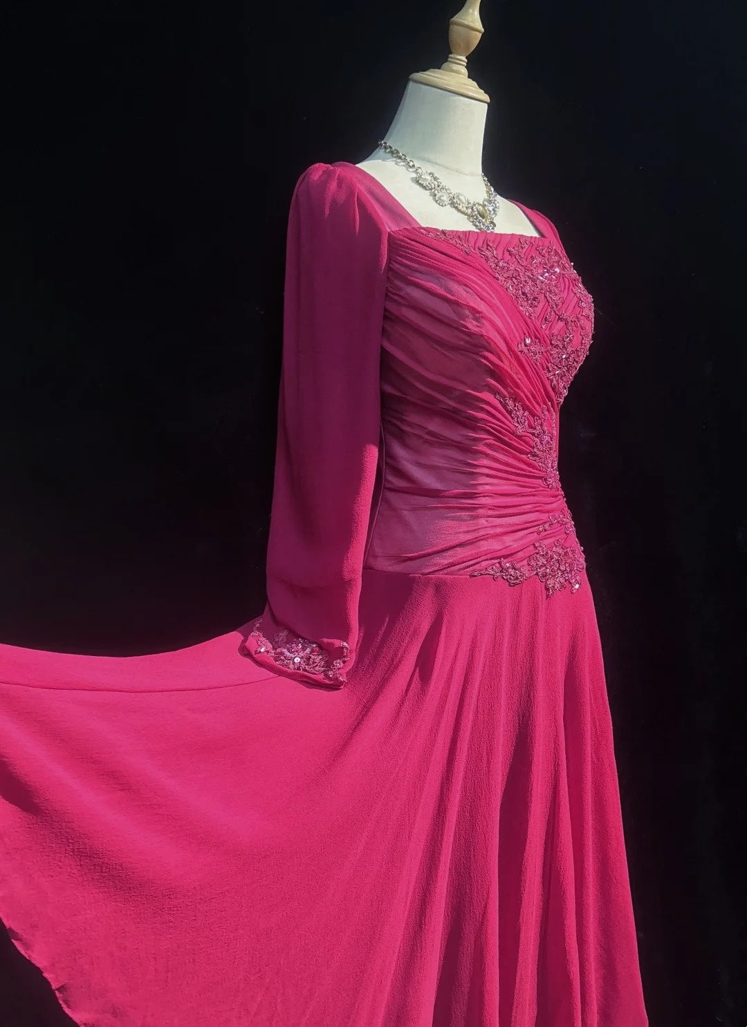 Jolie robe de soirée cocktail trapèze en mousseline de soie rose vif longueur genou robes de bal N3850