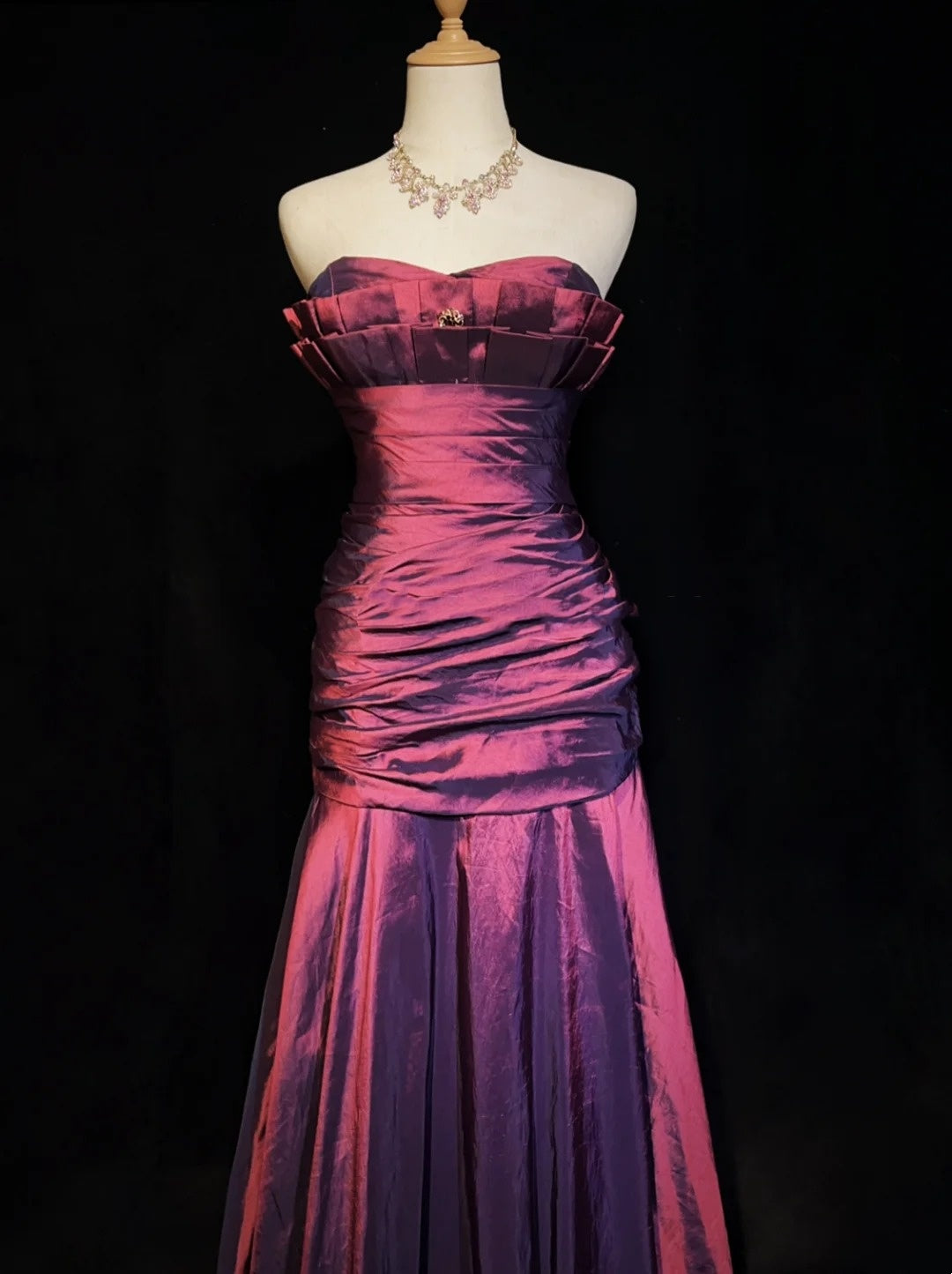 Robes de bal vintage sirène bustier en satin violet années 90 avec volants longue robe de soirée N2513