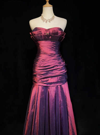Robes de bal vintage sirène bustier en satin violet années 90 avec volants longue robe de soirée N2513