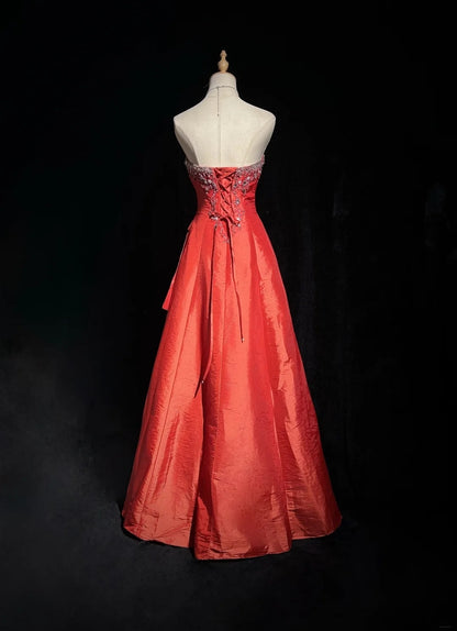 Glamour Ballkleid Abendkleid Sweetheart Rostrot mit Perlen Abendgarderobe N3818