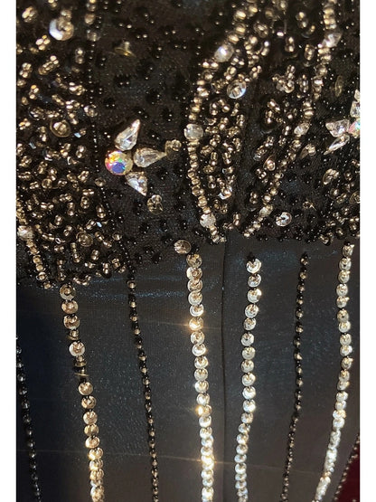 Robes de bal scintillantes, inspiration sirène, années 90, col licou, bleu marine foncé avec perles, pour femmes, robe de soirée N3273