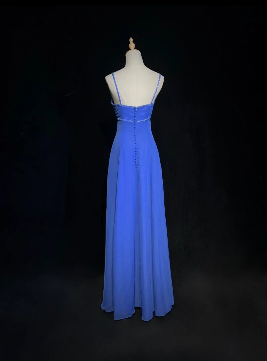 Hübsche Ballkleider A-Linie Spaghettiträger Königsblau Chiffon mit Perlen Lang Festliches Kleid N3002