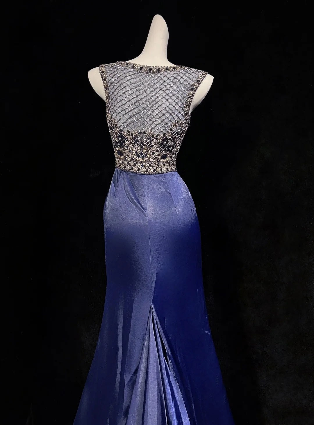 Vintage Prom Dresses 1950er Meerjungfrau U-Boot-Ausschnitt Royalblau Satin mit Schlitz Perlen Ärmellose Abendgarderobe Formelle Outfits RB4333