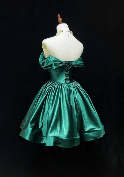 Pretty Ball Gown Off The Shoulder Green Satin Short Mini Homecoming Dresses Hoco Gowns N2603