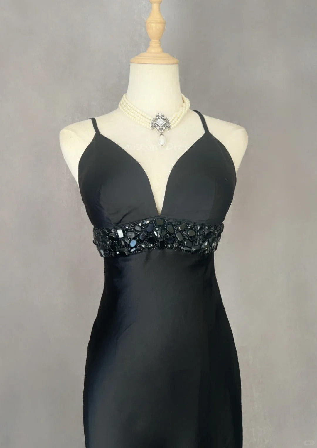 Vintage Prom Dresses 1970s Mermaid Spaghetti Strap Black Tie Dress Prom Dresses Evening Formal Outfits RB5129