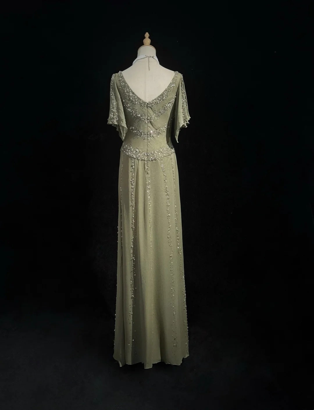Vintage Prom Dresses A-Linie Cowl Neck Chiffon mit Perlen 80er Jahre Abendkleid Ballkleid RB3273