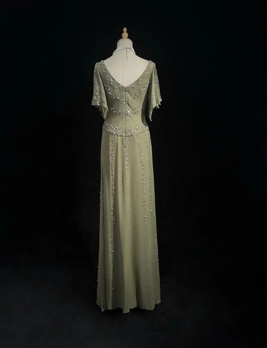 Vintage Prom Dresses A-Linie Cowl Neck Chiffon mit Perlen 80er Jahre Abendkleid Ballkleid RB3273