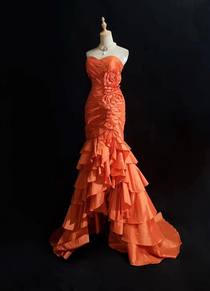 Vintage Prom Dresses Mermaid Sweetheart Orange Taffeta 2000s Party Evening Formal Gown RC1139