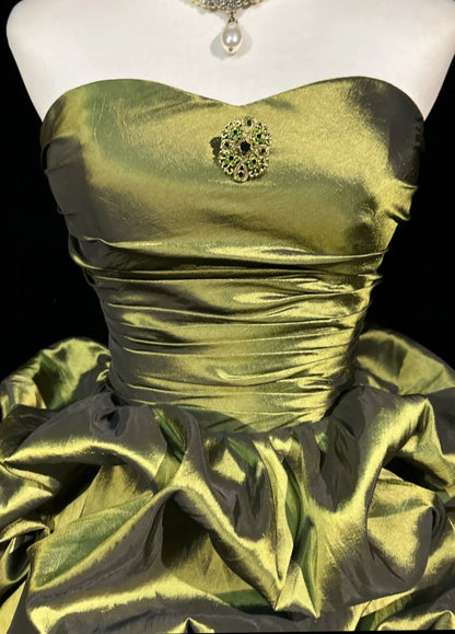 Robe de bal de rêve bustier vert olive en taffetas pour 18e anniversaire, robes de rentrée N3804