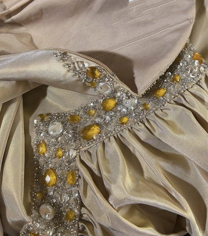Robes de bal vintage, inspiration sirène, fines bretelles, taffetas jaune, longues années 1990, avec perles, robes de soirée N3328