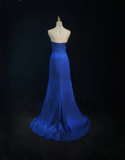 Vintage Prom Dresses 1960s Mermaid Sweetheart Royal Blue Chiffon With Beaded Long Prom Gown N3115