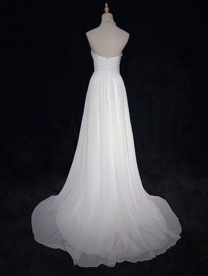 Unique Wedding Dresses A Line Sweetheart White With Ruffled Beading Long Bridal Gown N3644