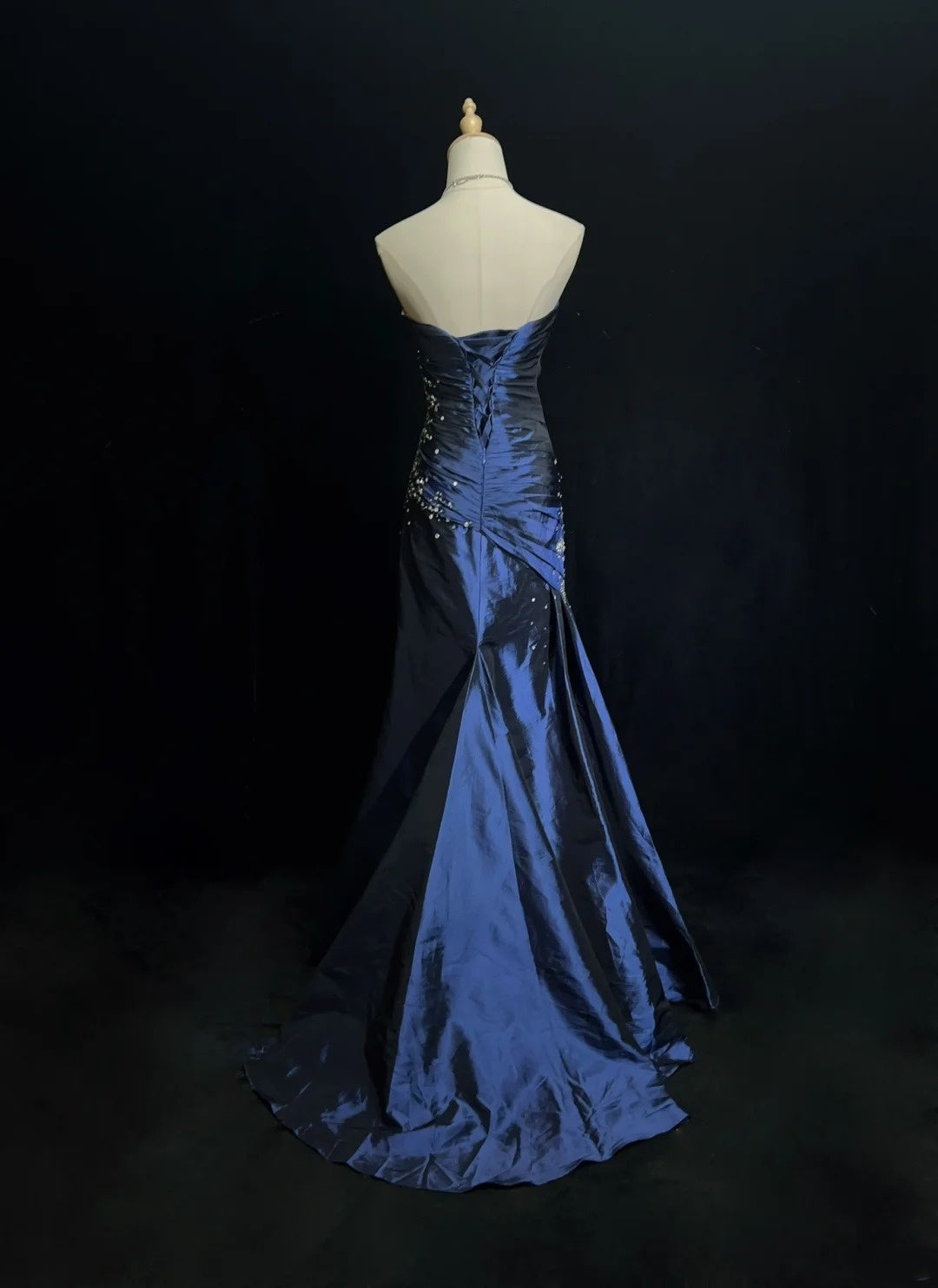 Vintage Abschlussballkleider 90er Jahre Meerjungfrau Sweetheart Marineblau Satin Lang Mit Perlen Abendoutfits N3135