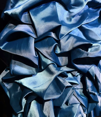 Vintage Sheath Spaghetti Strap Blue Satin Ruffled Y2K 2000s Short Mini Homecoming Dresses N3111