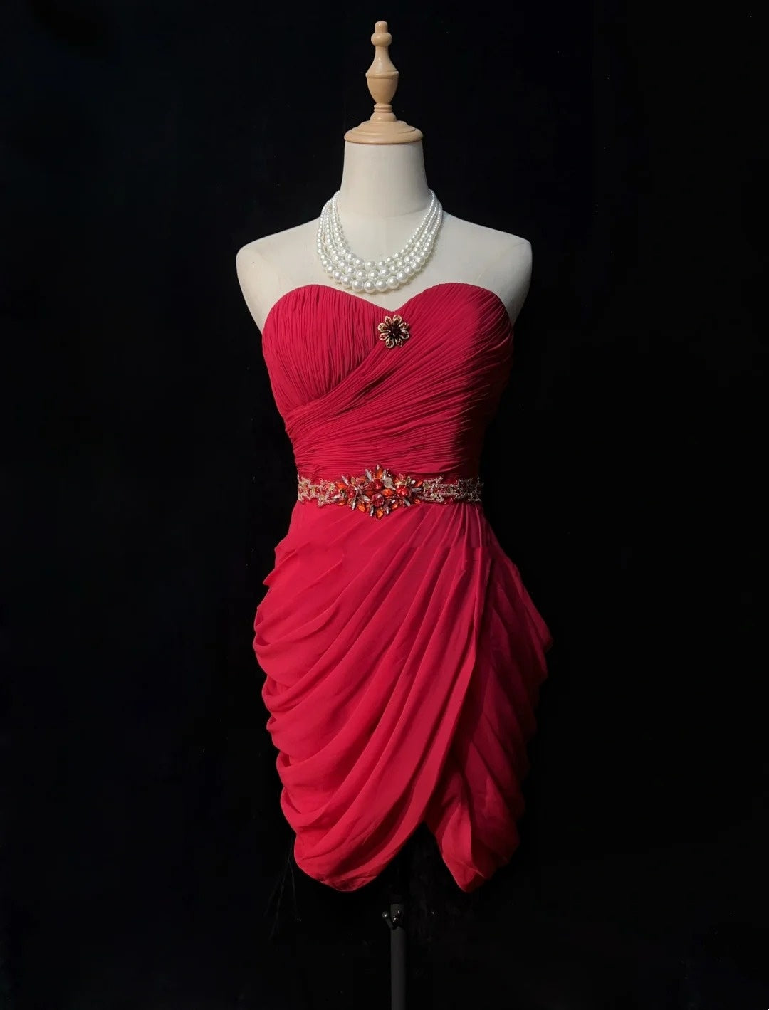 Süßes Etui-Kleid, herzförmiger Ausschnitt, Rot, Chiffon, kurz, Mini, 18. Geburtstagskleid, Heimkehrkleider N3681