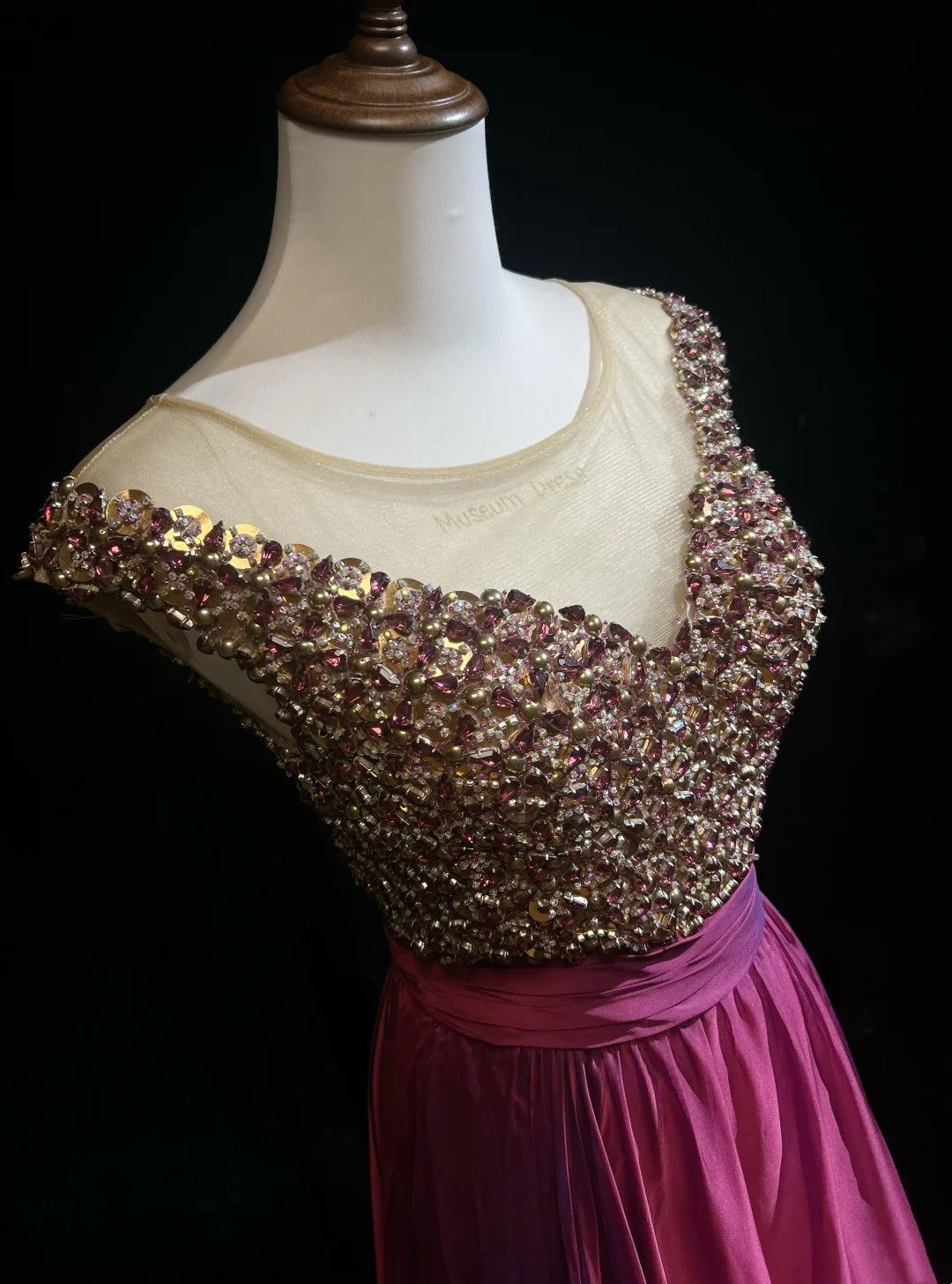 Vintage Prom Dresses A line Scoop Fuchsia Chiffon With Beading 80s Long Formal Evening Outfits N3880