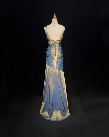 Neue Ballkleider Meerjungfrau Spaghettiträger Bodenlang Taft Festliches Abendkleid N3697