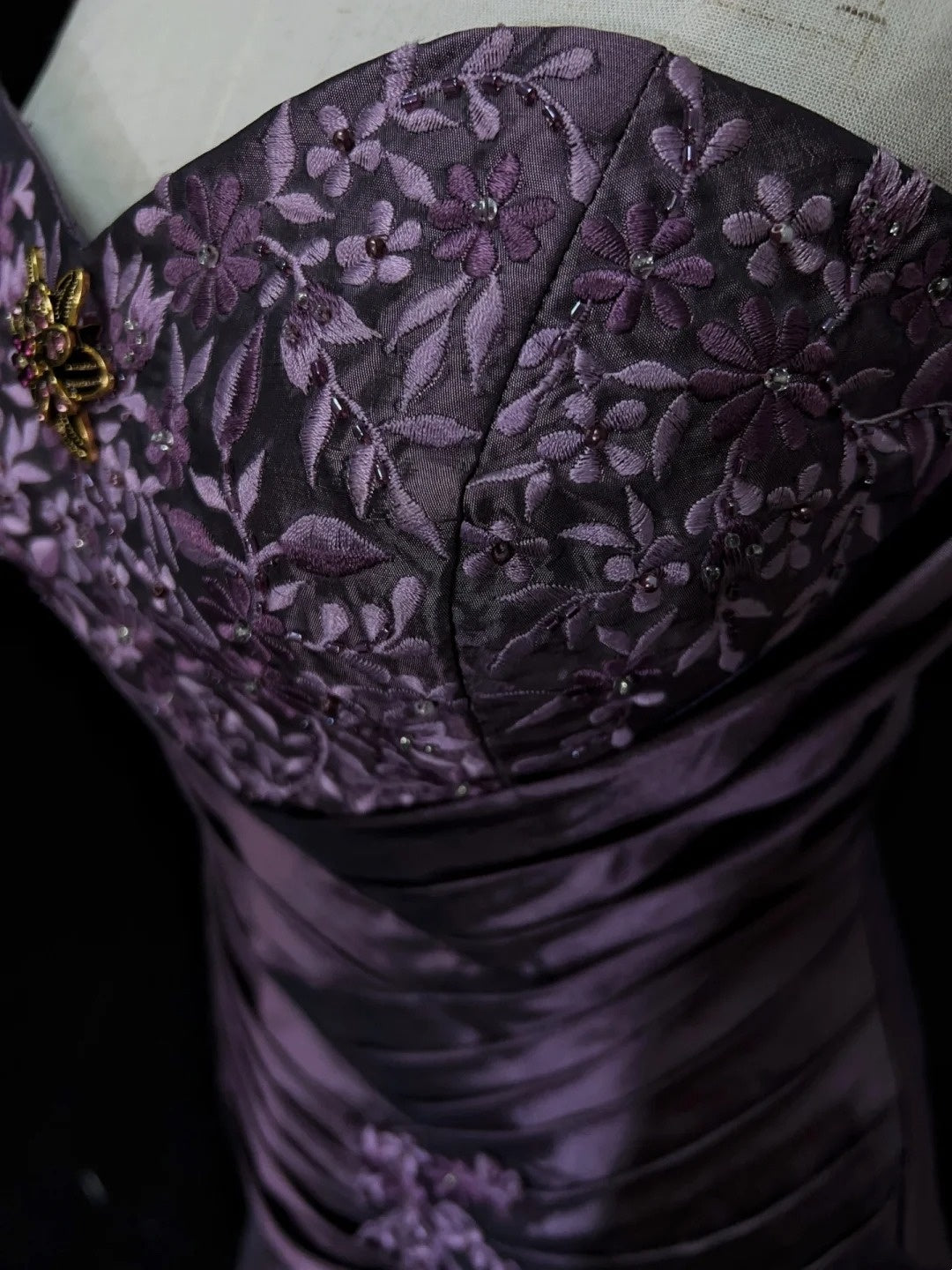 Robes de bal vintage pour le bal, bustier, taffetas violet années 80 avec dentelle, longues tenues de soirée formelles N3892