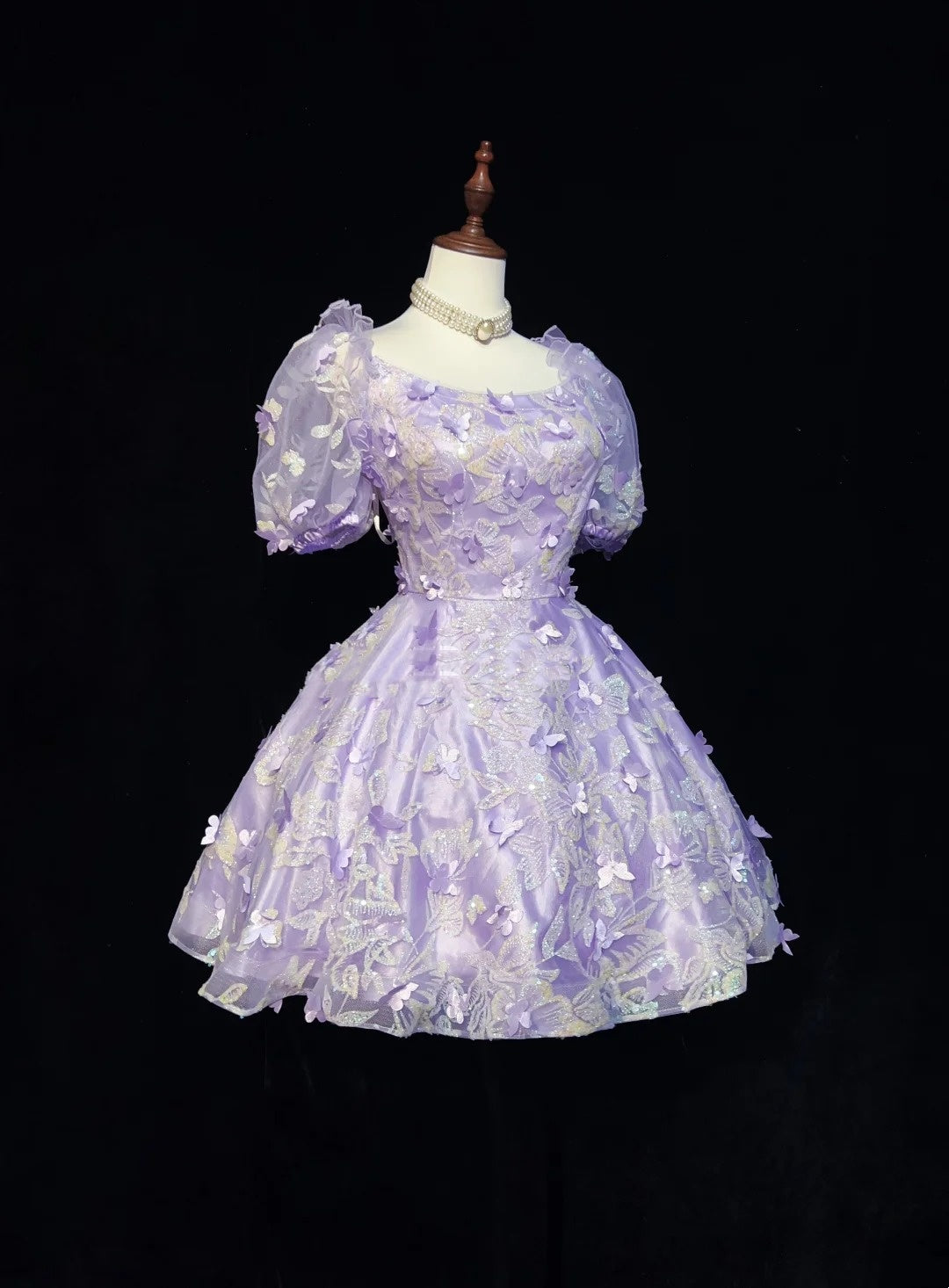 Hübsches Ballkleid mit eckigem Ausschnitt, lila Spitze, kurzes Mini-Heimkehrkleid, Hoco-Kleider N2632