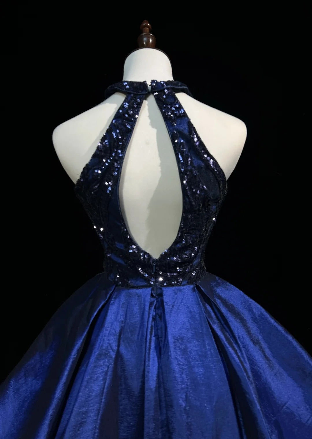 Robe de soirée modeste col haut bleu marine satin paillettes idées pour femmes courtes robes d'anniversaire mini tenues de retour à la maison N3272