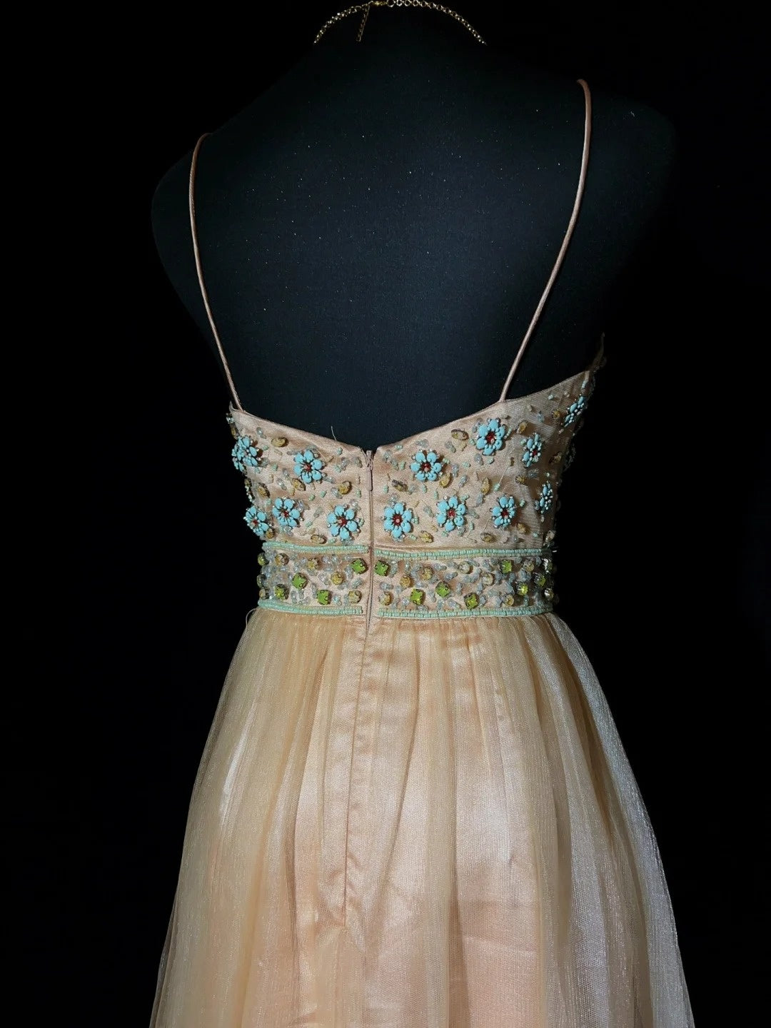 Robes de bal vintage des années 80, coupe trapèze, bretelles spaghetti, tulle champagne, longues, tenues de soirée semi-formelles N3649