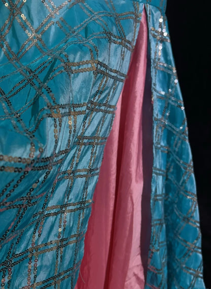 Robes de bal vintage sirène col en V, paillettes bleues, sans manches, robes de soirée longues années 80 N2866