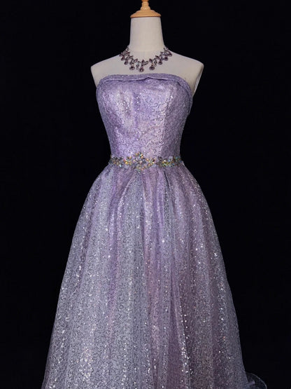 Prinzessin Abschlussballkleider Inspo Ballkleid Trägerlos Flieder Pailletten Lang Mit Perlen Bestickte Abendkleider N3393