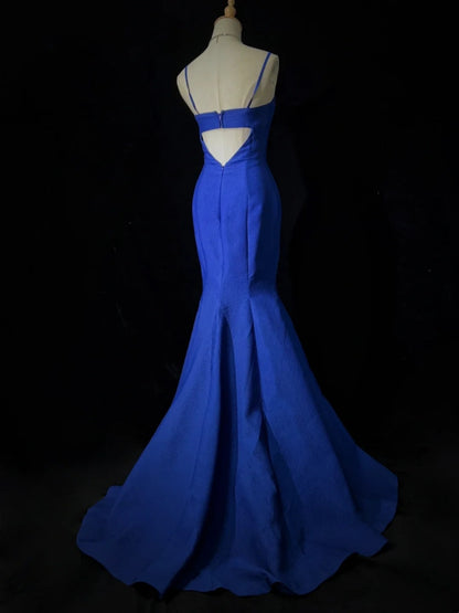 Robes de bal vintage des années 80, sirène, bretelles spaghetti, bleu roi, longues tenues de soirée formelles N3486