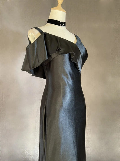 Vintage Prom Dresses Mermaid Spaghetti Strap Black Tie Dress Sleeveless 1990s Long Formal Evening Gown N2637