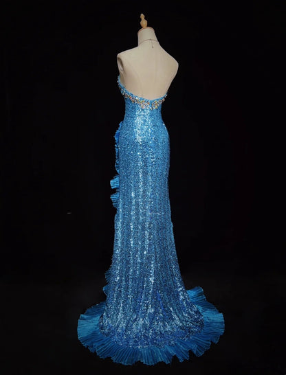 Vintage Prom Dresses Inspo Mermaid Sweetheart Royal Blue Sequin Long 1990s With Beading Formal Gowns N3390