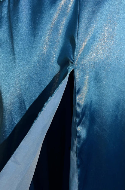 Robes de bal vintage sirène à fines bretelles en satin bleu des années 1990 longue robe de soirée formelle N2645