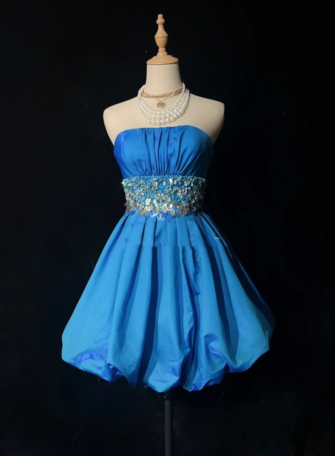 Prinzessin Ballkleid Trägerlos Blau Taft Kurz Mini Homecoming Kleider Hoco Kleider N2907