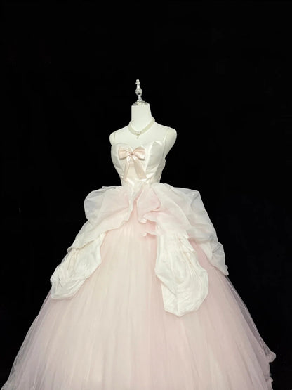 Blush Pink Prom Dress Inspo Ball Gown Spaghetti Straps Long 18th Birthday Outfits Formal Party Gown RC0258