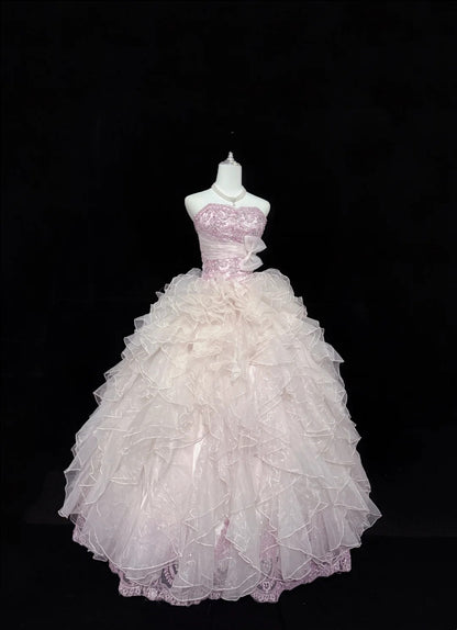 Lange Ballkleider für den 16. Geburtstag, langes Sweet-Sixteen-Geburtstagskleid, trägerloses rosa Festkleid RC0299