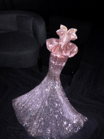 Prinzessin Meerjungfrau trägerloses pinkfarbenes Pailletten-Abendkleid, langes formelles Abendkleid, formelles Kleid zum 18. Geburtstag, Ballkleid N737