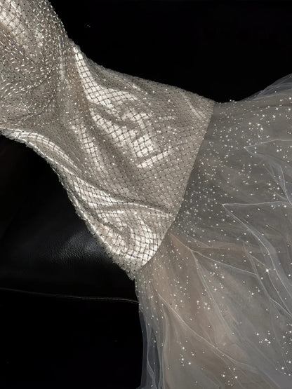Robe de bal longue sirène princesse à sequins champagne, dos nu, tenue de soirée formelle N995