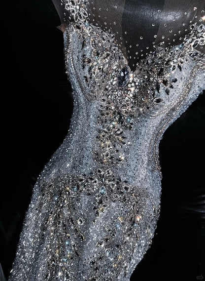 Funkelndes Brautkleid im Meerjungfrauenstil mit silbernen Pailletten, langes, figurbetontes Brautkleid N1352